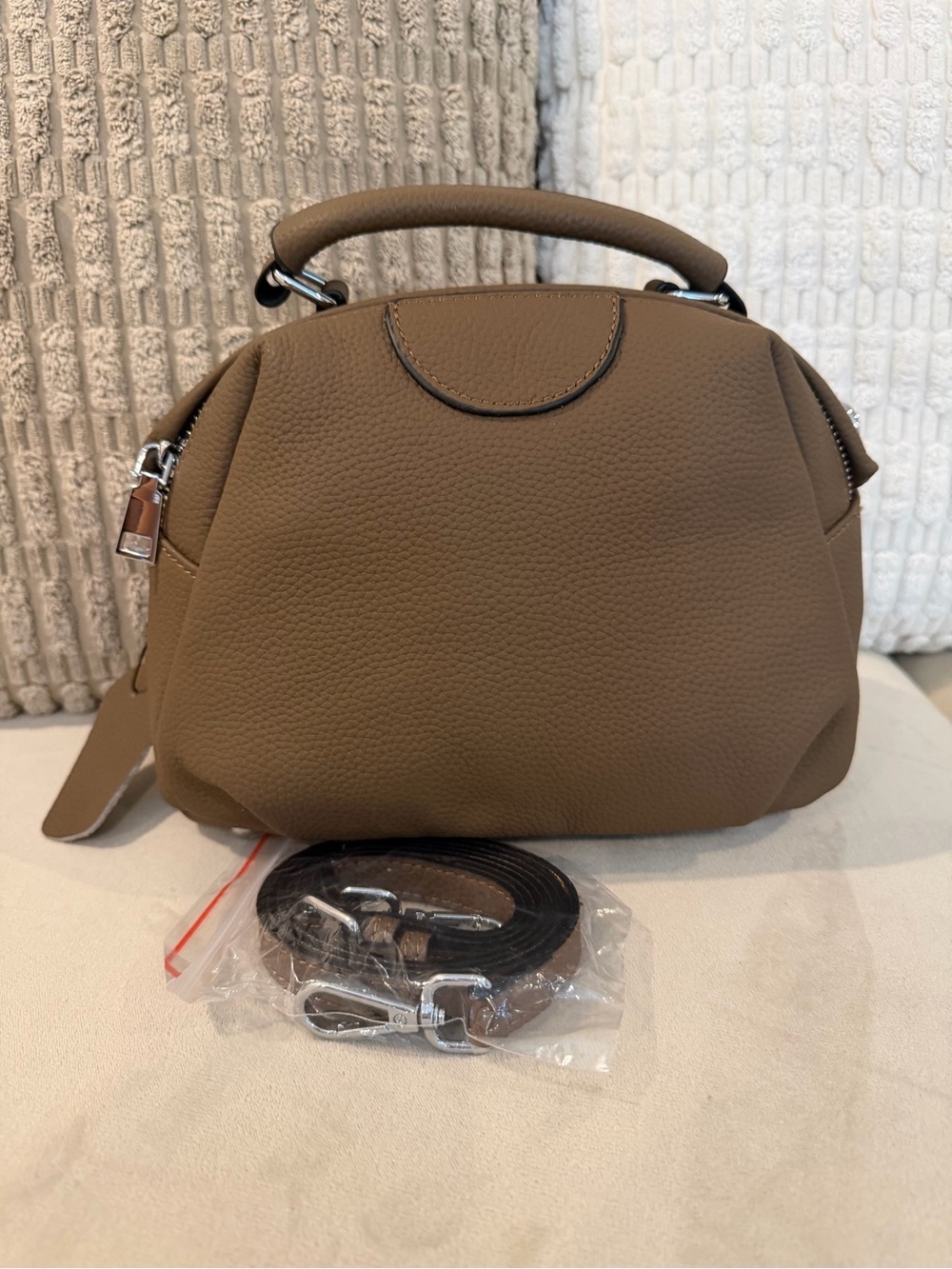 Genuine Leather Brown Women's Top-Handle Satchel Bag - Crossbody